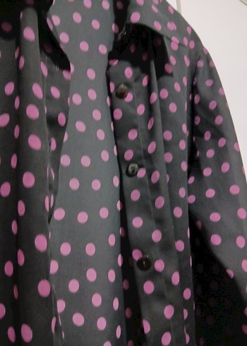 Mor Puantiyeli Uzun Kollu Kadın Gömlek - Görsel 5