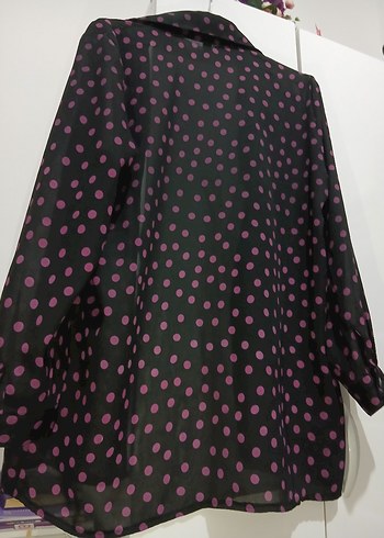 Mor Puantiyeli Uzun Kollu Kadın Gömlek - Görsel 6