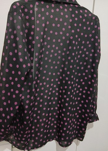 Mor Puantiyeli Uzun Kollu Kadın Gömlek - Görsel 4