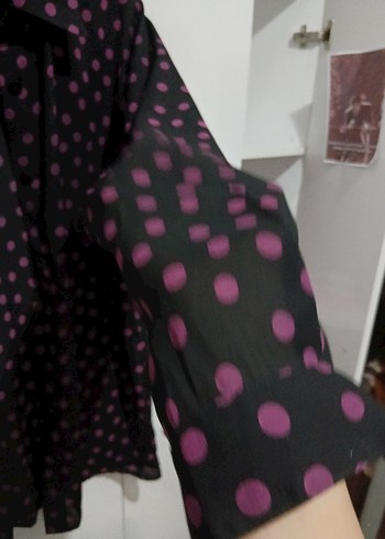 Mor Puantiyeli Uzun Kollu Kadın Gömlek - Görsel 3