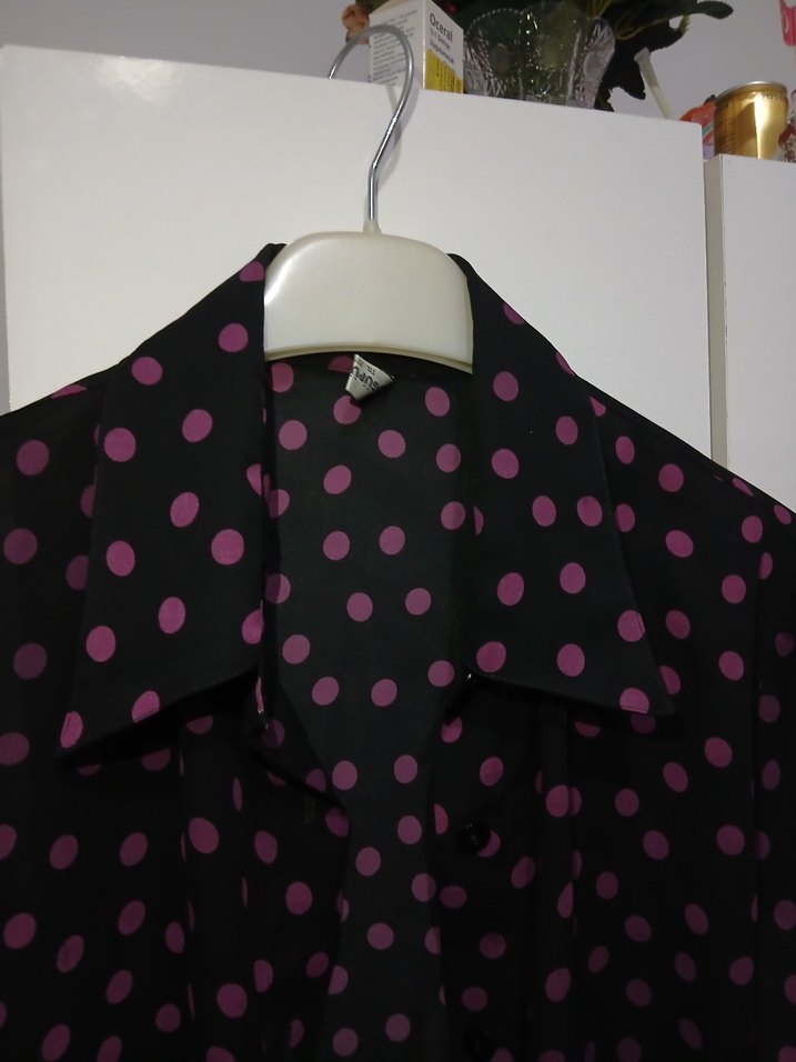 Mor Puantiyeli Uzun Kollu Kadın Gömlek - Görsel 2