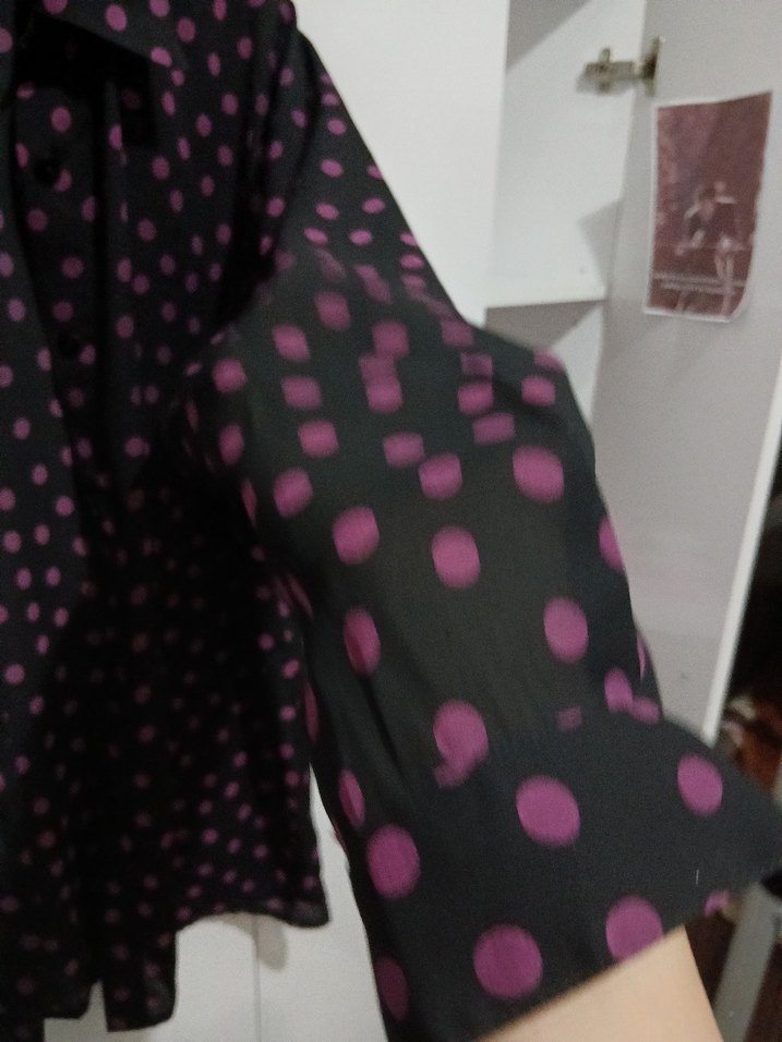 Mor Puantiyeli Uzun Kollu Kadın Gömlek - Görsel 3