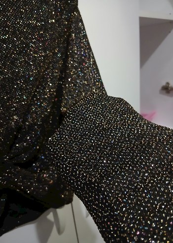 Siyah Parlak Payetli Uzun Kollu Bluz - Görsel 4