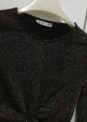 Siyah Parlak Payetli Uzun Kollu Bluz - Görsel 3