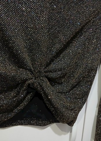 Siyah Parlak Payetli Uzun Kollu Bluz - Görsel 2