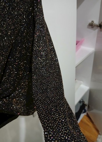 Siyah Parlak Payetli Uzun Kollu Bluz - Görsel 6