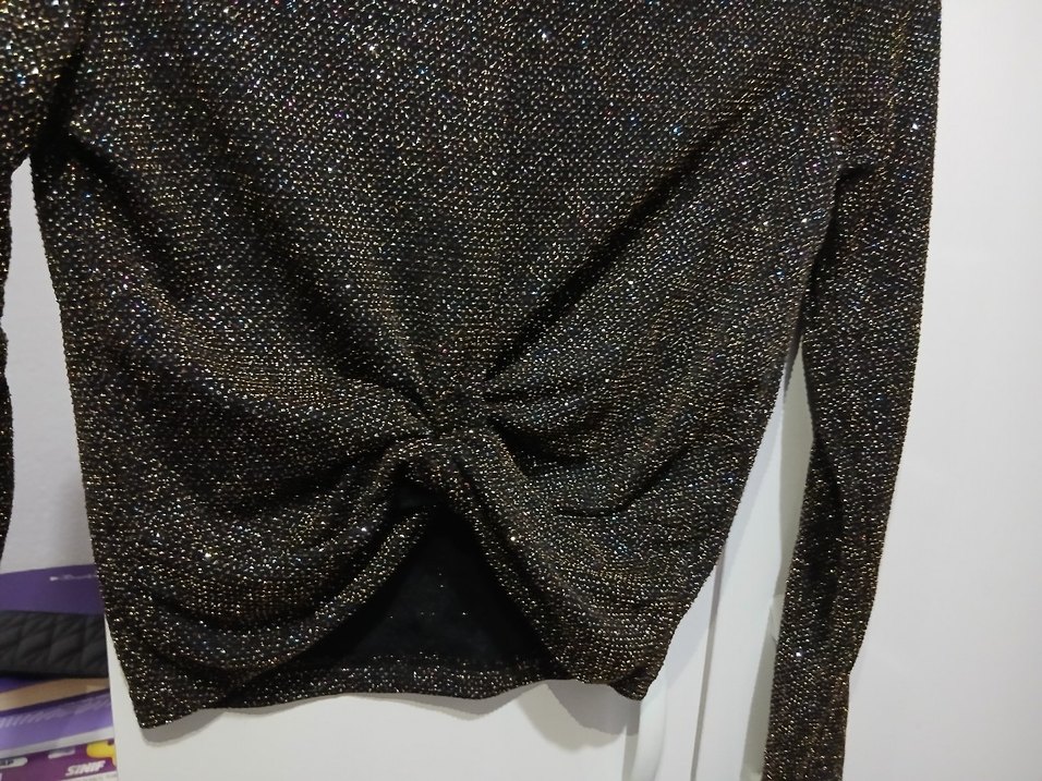 Siyah Parlak Payetli Uzun Kollu Bluz - Görsel 2