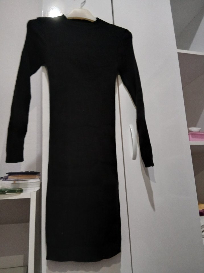 SİYAH BİSİKLET YAKA KALEM ELBİSE - Görsel 5