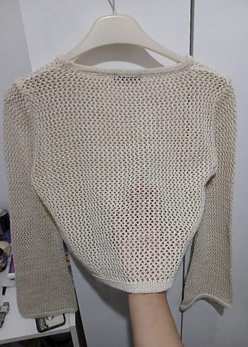 Kadın Beyaz Kısa Örgü Kazak - Görsel 3