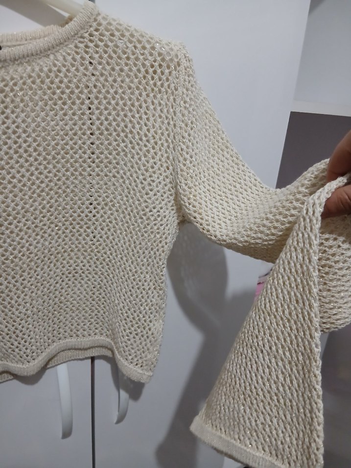 Kadın Beyaz Kısa Örgü Kazak - Görsel 2