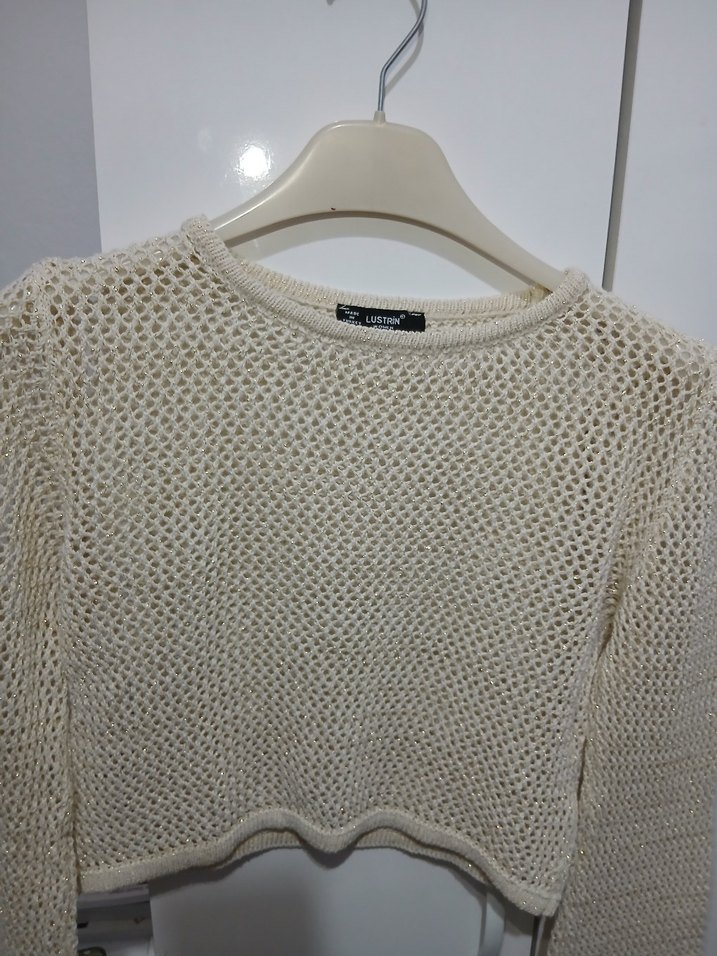 Kadın Beyaz Kısa Örgü Kazak - Görsel 4