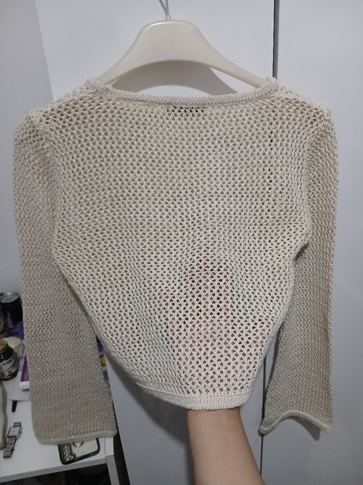 Kadın Beyaz Kısa Örgü Kazak - Görsel 3