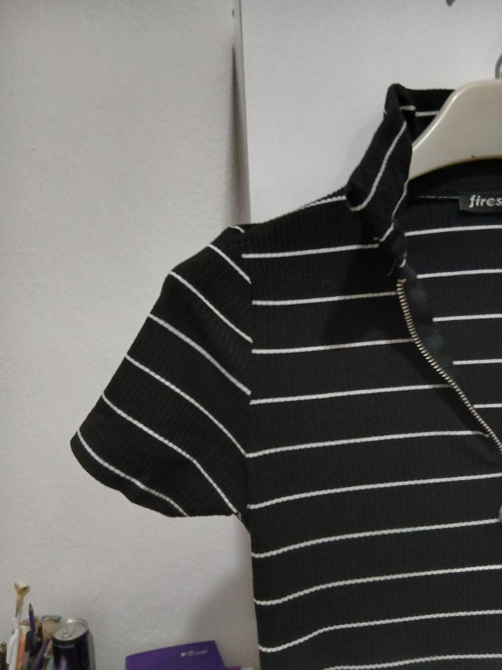 Siyah beyaz çizgili midi boy kalem elbise - Görsel 5