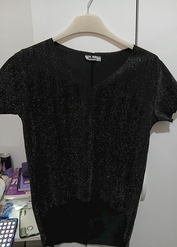 Siyah V Yaka Mini Bluz - Görsel 3
