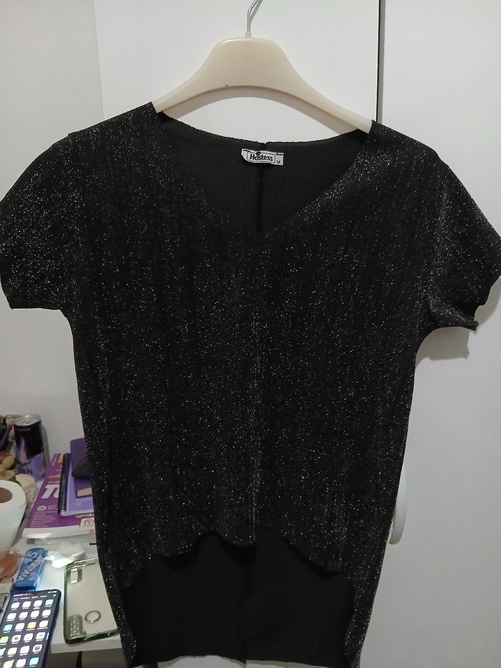 Siyah V Yaka Mini Bluz - Görsel 3