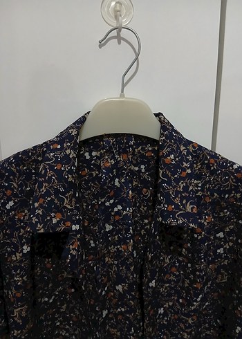 Düğmeli Bohem Desenli Lacivert Kadın Gömlek - Görsel 6