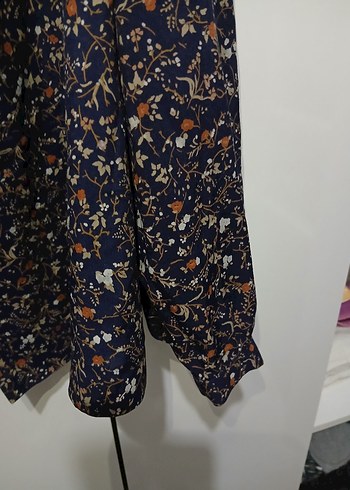 Düğmeli Bohem Desenli Lacivert Kadın Gömlek - Görsel 5