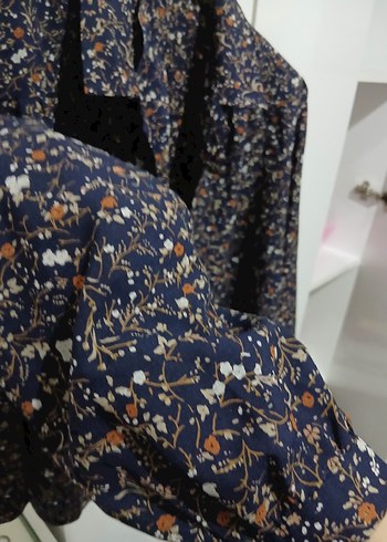 Düğmeli Bohem Desenli Lacivert Kadın Gömlek - Görsel 4