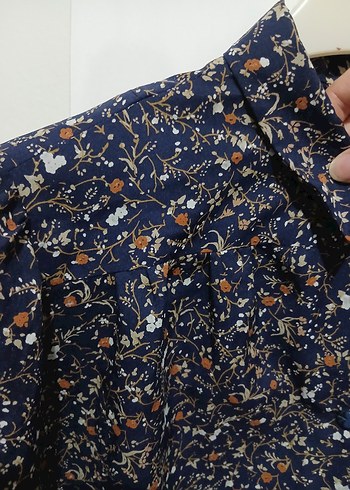 Düğmeli Bohem Desenli Lacivert Kadın Gömlek - Görsel 2