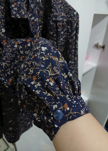 Düğmeli Bohem Desenli Lacivert Kadın Gömlek - Görsel 3