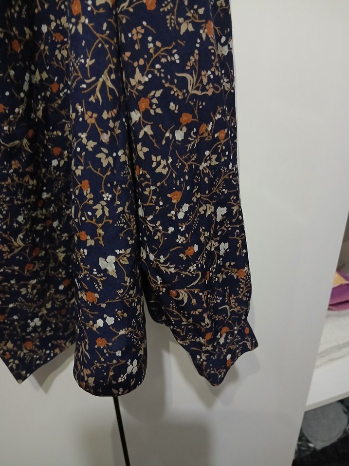 Düğmeli Bohem Desenli Lacivert Kadın Gömlek - Görsel 5