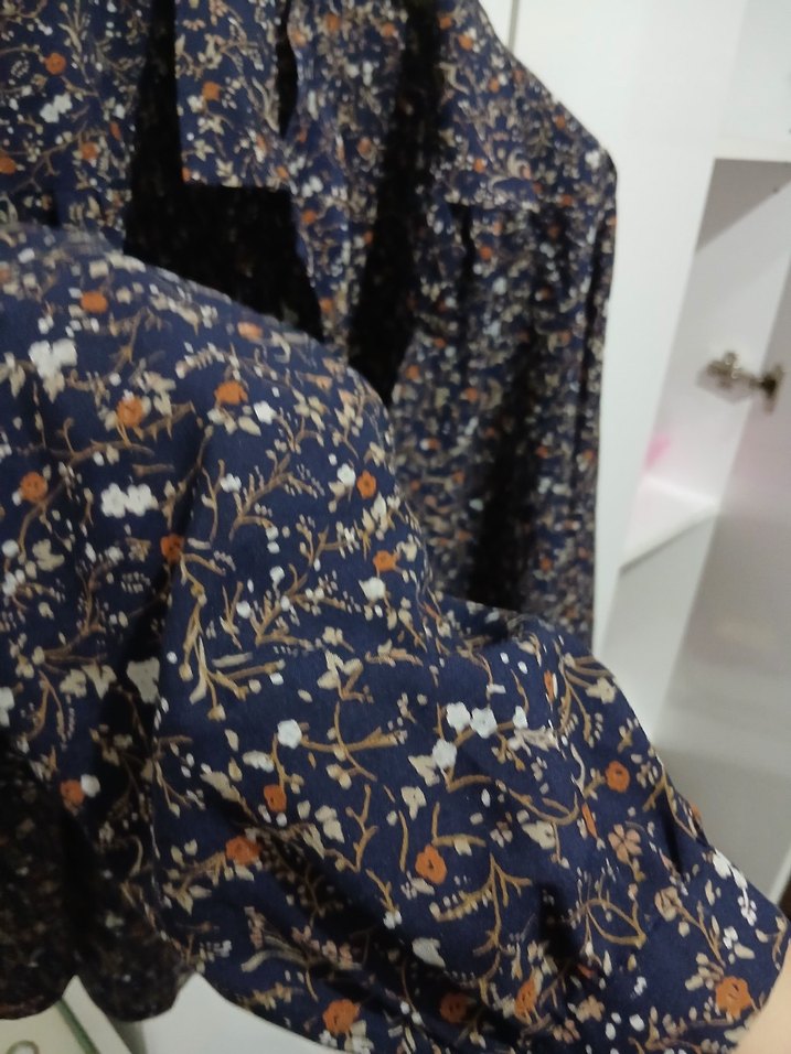 Düğmeli Bohem Desenli Lacivert Kadın Gömlek - Görsel 4