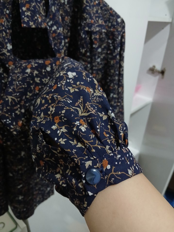 Düğmeli Bohem Desenli Lacivert Kadın Gömlek - Görsel 3