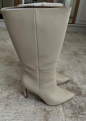 Bej Deri Dizüstü Stiletto Çizme - Görsel 2