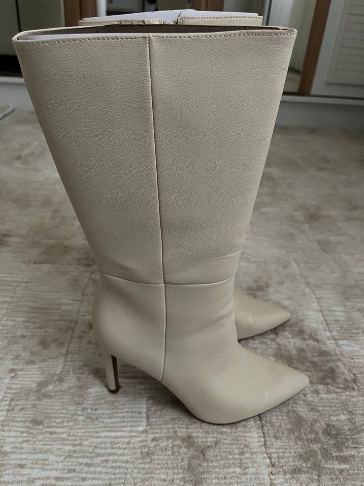 Bej Deri Dizüstü Stiletto Çizme - Görsel 2