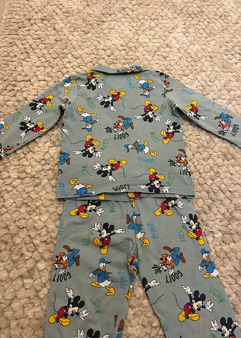 4 Yaş Beden Yeşil Mickey Mouse Baskılı Erkek Pijama Takımı