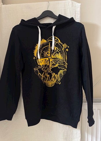 Kapüşonlu Baskılı Siyah Sweatshirt - Görsel 2