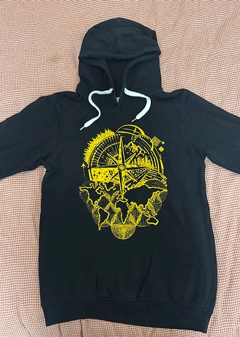 Kapüşonlu Baskılı Siyah Sweatshirt - Görsel 3