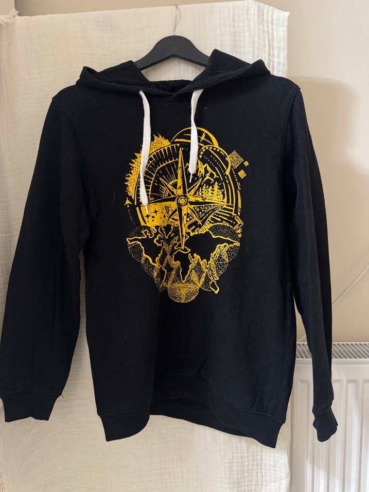 Kapüşonlu Baskılı Siyah Sweatshirt - Görsel 2