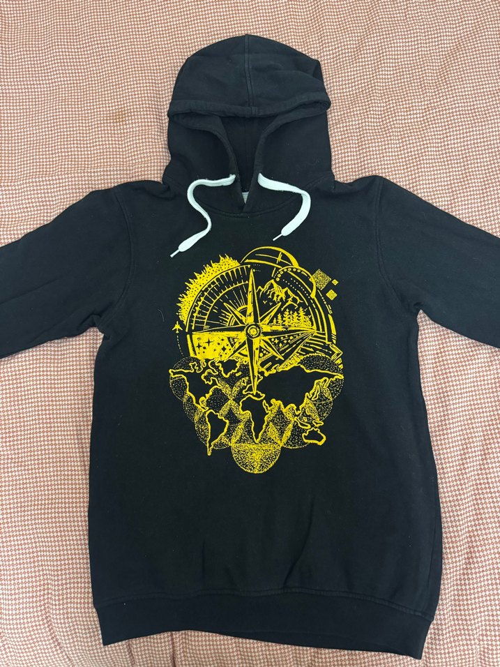 Kapüşonlu Baskılı Siyah Sweatshirt - Görsel 3