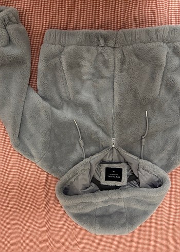 Gri Peluş Kadın Ceket Kapüşonlu - Görsel 4