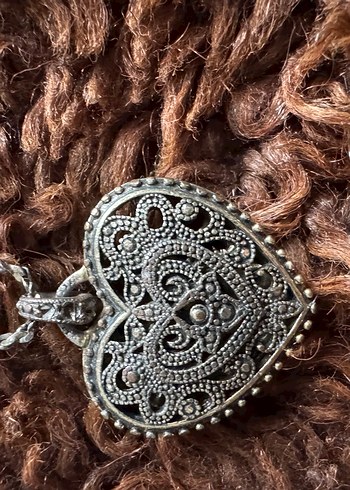 Kahverengi taş işlemeli Bohem Uzun Kalp Kolye - Görsel 2