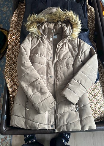 Kürk Detaylı Bej Kışlık Kadın Mont - Görsel 4