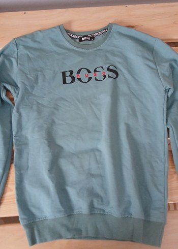 Erkek Su yeşili Baskılı Uzun Kollu Sweatshirt