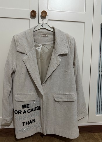 Bej Kadın Keten Blazer Ceket