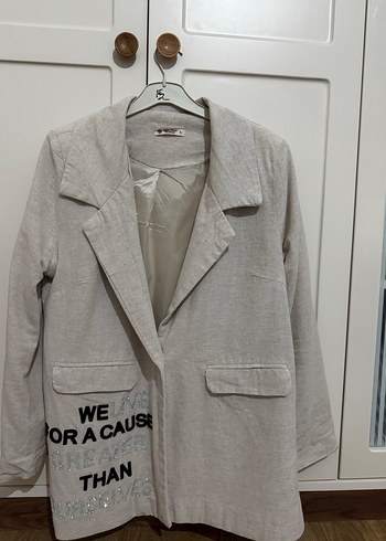 l Beden ten rengi Renk Bej Kadın Keten Blazer Ceket