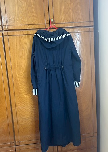 Kadın Lacivert Uzun Kesim Kapüşonlu Yağmurluk - Görsel 7