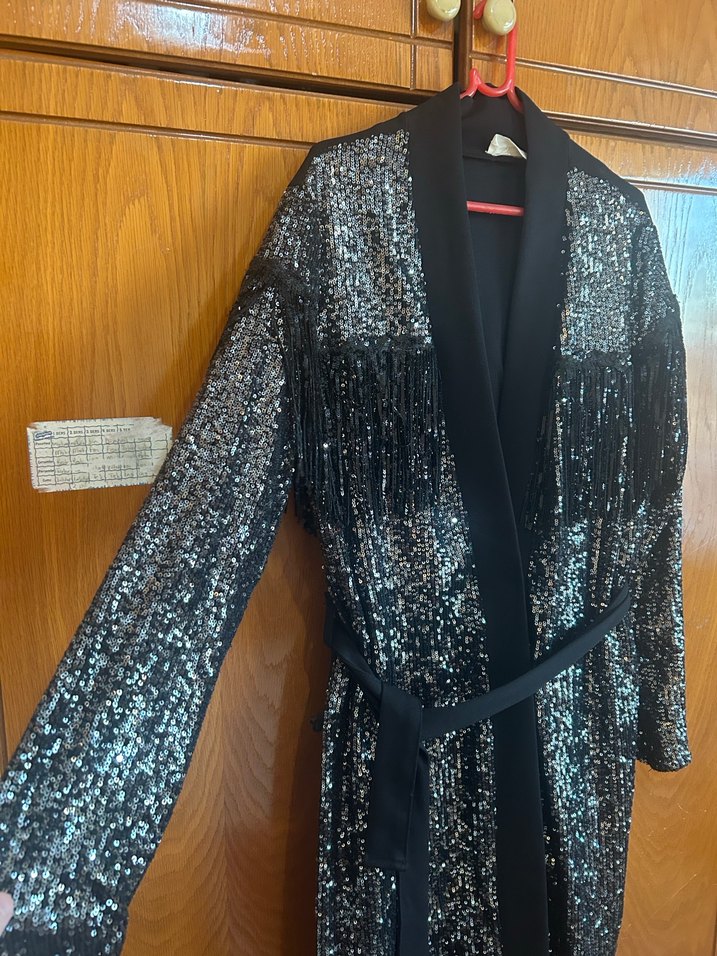 Pul payet siyah abaya - Görsel 2