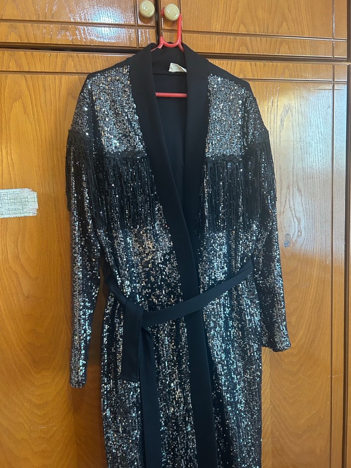 Pul payet siyah abaya - Görsel 3