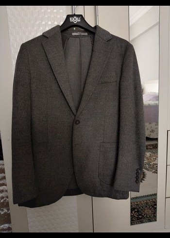 Klasik Gri Düğmeli Erkek Takım Ceketi kiğılı slim fit