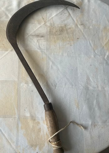 Kavisli Bronz Ahşap Saplı Eski Orak - Görsel 5