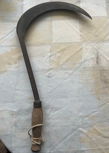 Kavisli Bronz Ahşap Saplı Eski Orak - Görsel 4