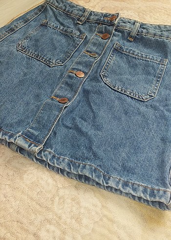 Bershka Düğmeli Mavi Denim Midi Etek