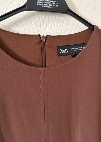 Zara Kahverengi Piliseli Midi Elbise
