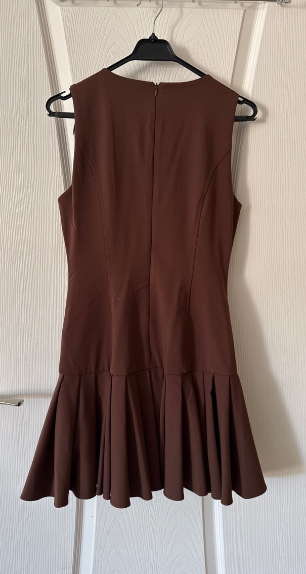 Kahverengi Piliseli Midi Elbise - Görsel 3