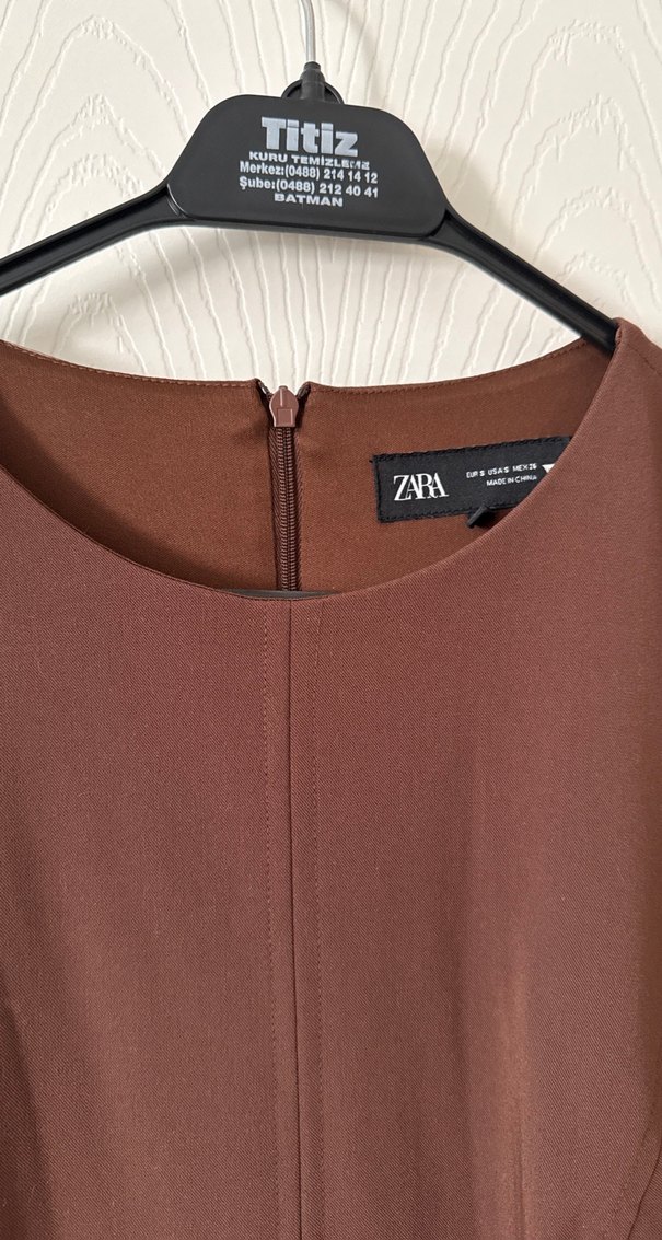 Kahverengi Piliseli Midi Elbise - Görsel 2